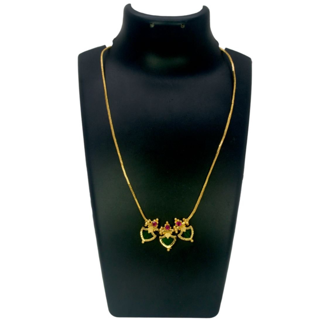 Classic Gold Plated Green Triple Palakka Pendant Necklace - K Supreme