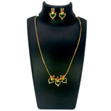 Classic Gold Plated Green Triple Palakka Pendant Necklace - K Supreme
