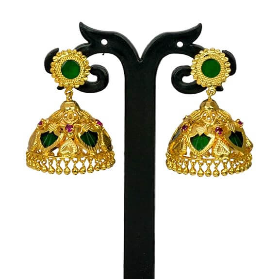 Classy Premium Gold Plated Green Palakka Jhumkas - K Supreme