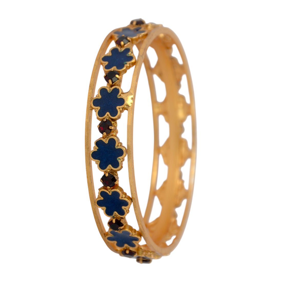 Contemporary Gold Plated Floral Enamel Bridal Stone Bangle - KSupreme