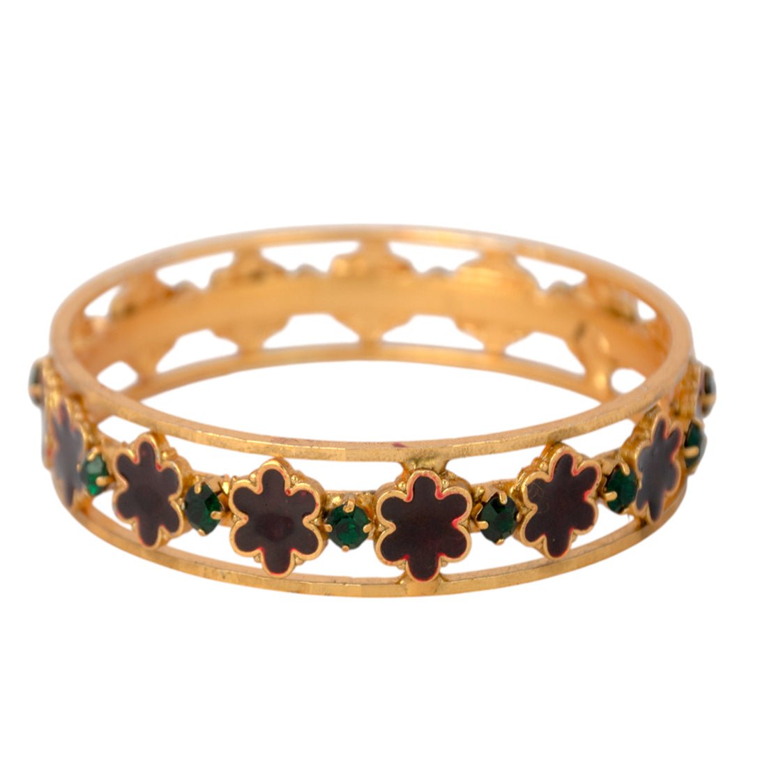 Contemporary Gold Plated Floral Enamel Bridal Stone Bangle - KSupreme