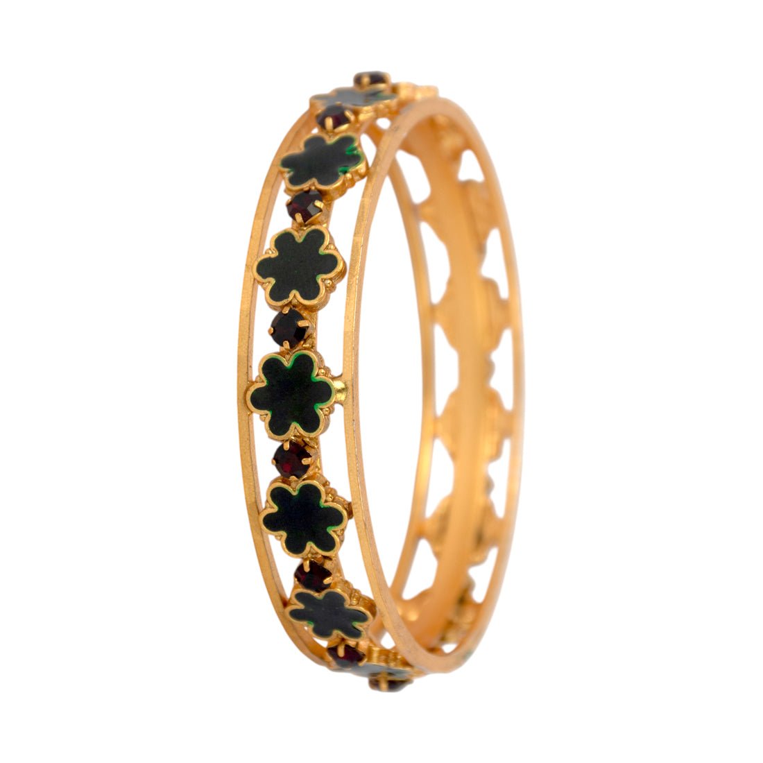 Contemporary Gold Plated Floral Enamel Bridal Stone Bangle - KSupreme