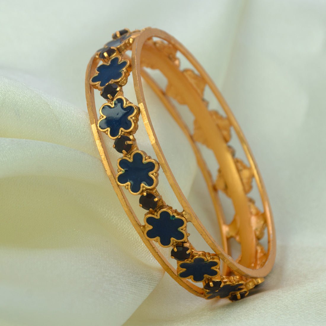 Contemporary Gold Plated Floral Enamel Bridal Stone Bangle - KSupreme