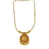 Contemporary Gold Plated Ruby Stones Lakshmi Pendant Necklace - K Supreme