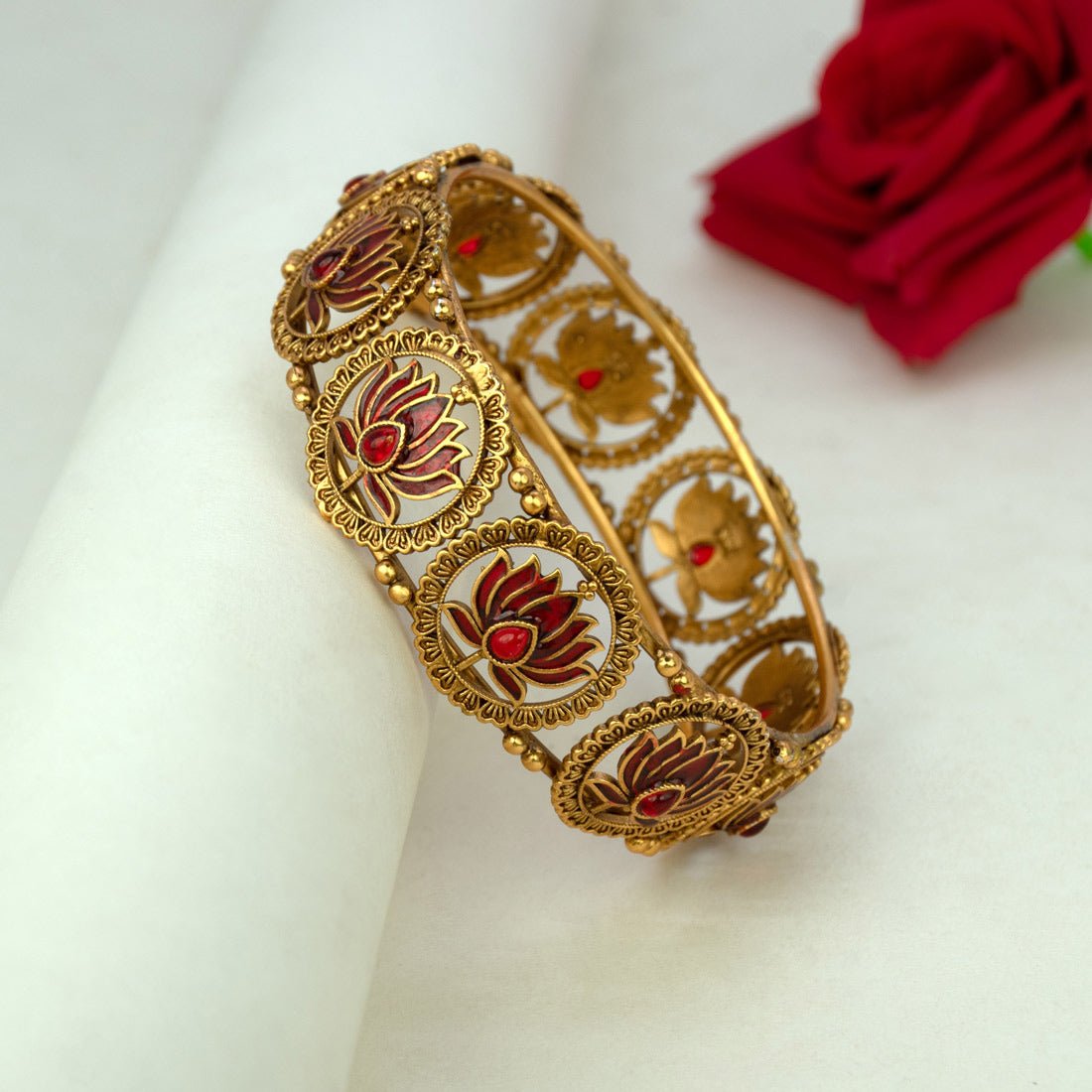 Contemporary Matte Finish Kemp Lotus Bangle - KSupreme