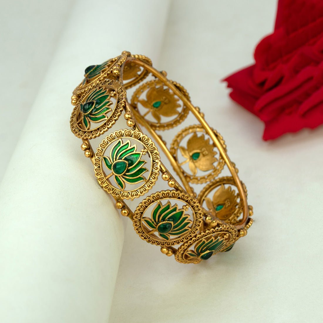 Contemporary Matte Finish Kemp Lotus Bangle - KSupreme