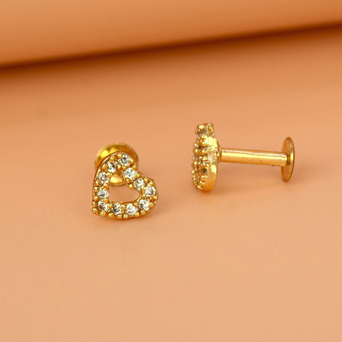 Cute Small Gold Plated CZ Heart Ear Studs - K Supreme