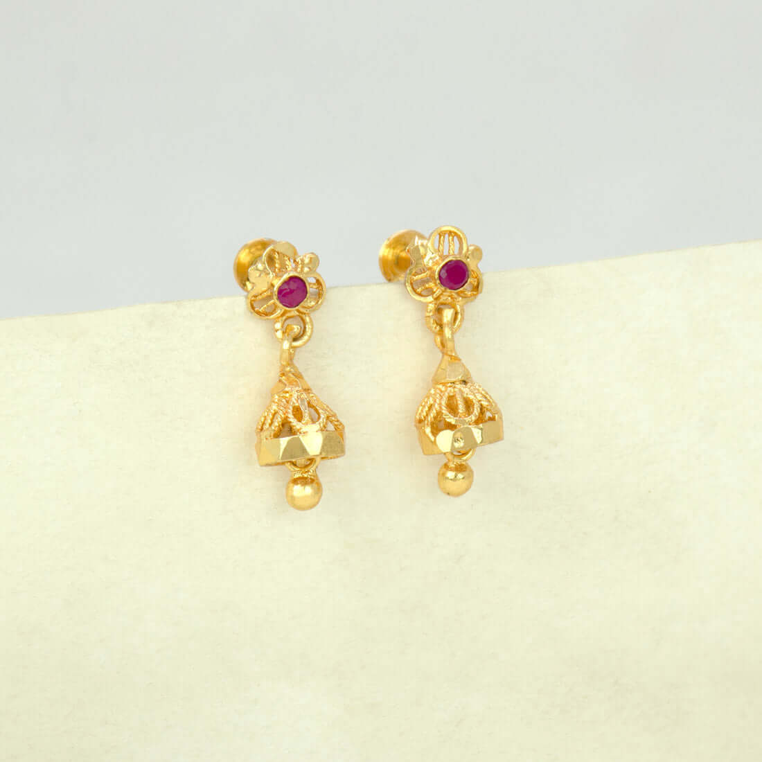 Cute Very Small Gold Plated Ruby Jhumka Earrings - K Supreme