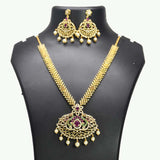 Dainty Premium Gold Plated CZ Ruby Emerald Long Necklace Set - K Supreme