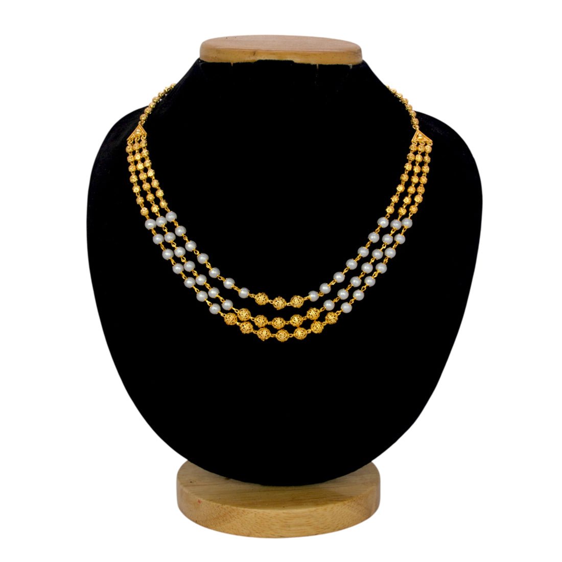 Dashing Gold Plated Triple Layer Pearl Necklace - KSupreme