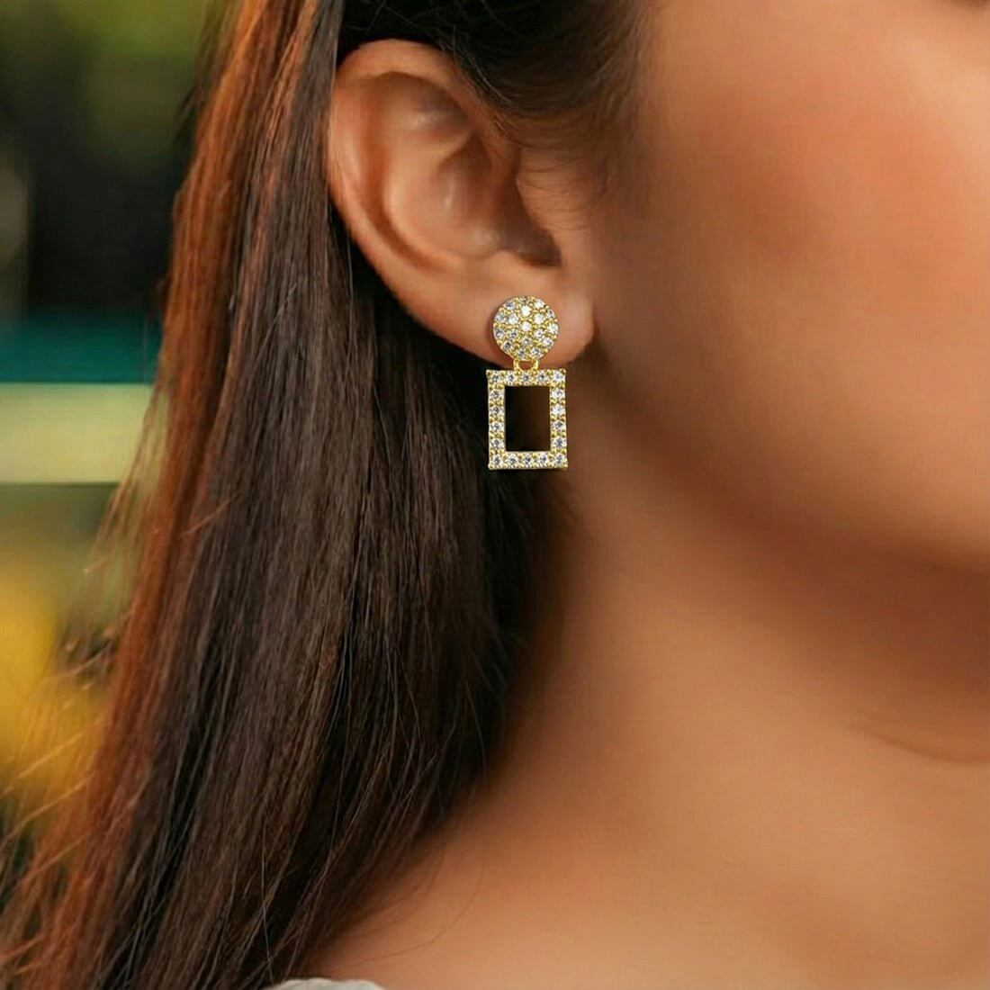 Dazzling Gold Plated Geometric Stone Drop Earrings - K Supreme