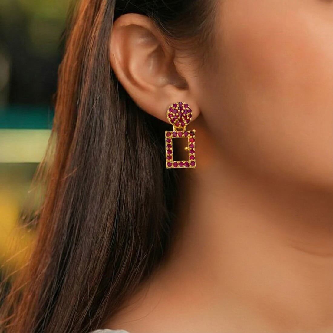 Dazzling Gold Plated Geometric Stone Drop Earrings - K Supreme
