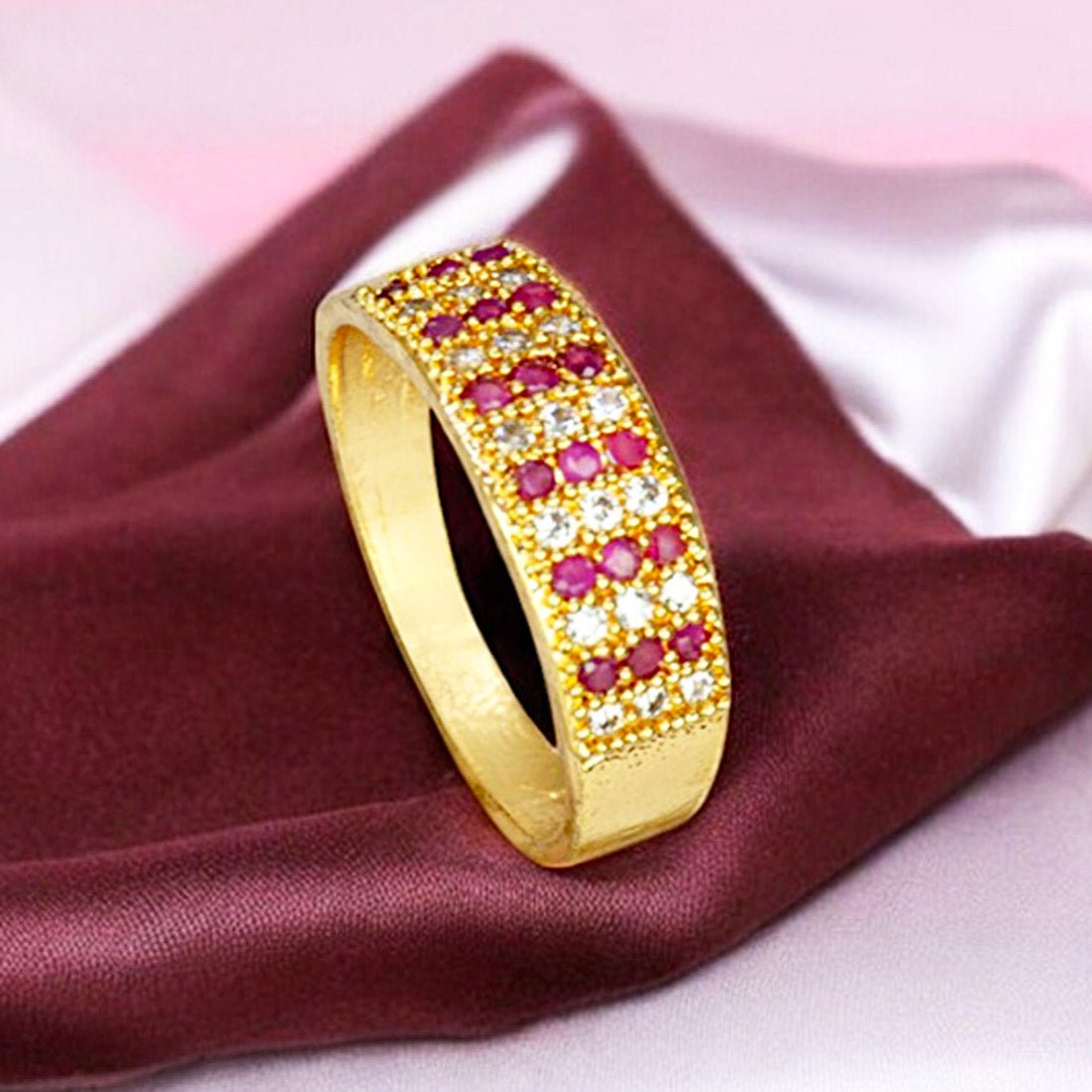 Dazzling Gold Plated Triple Line Stones Finger Ring - KSupreme