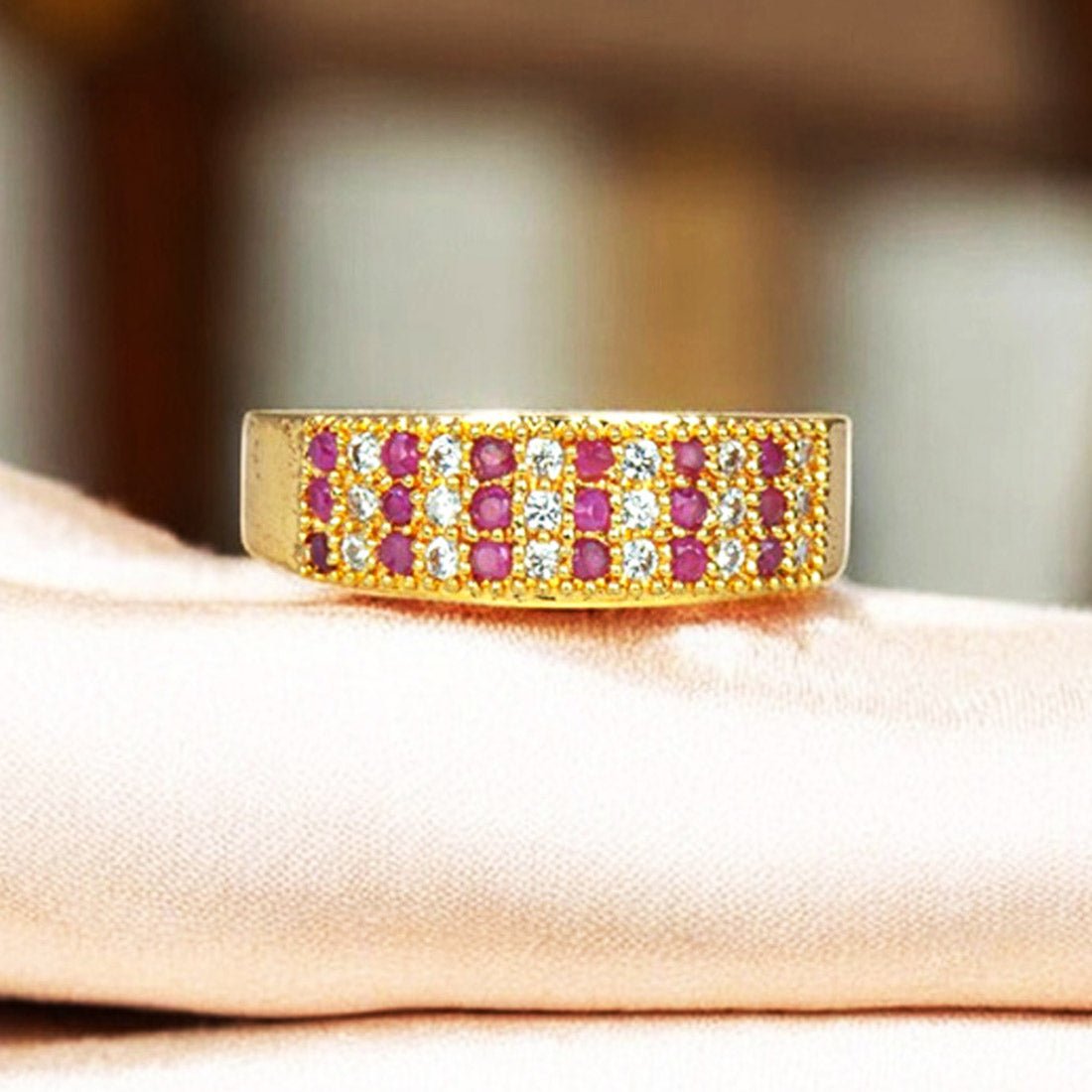 Dazzling Gold Plated Triple Line Stones Finger Ring - KSupreme