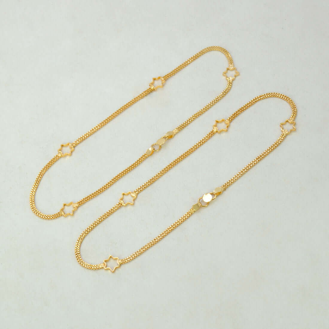 Delicate Gold Plated Star Double Line Box Chain Anklets - K Supreme