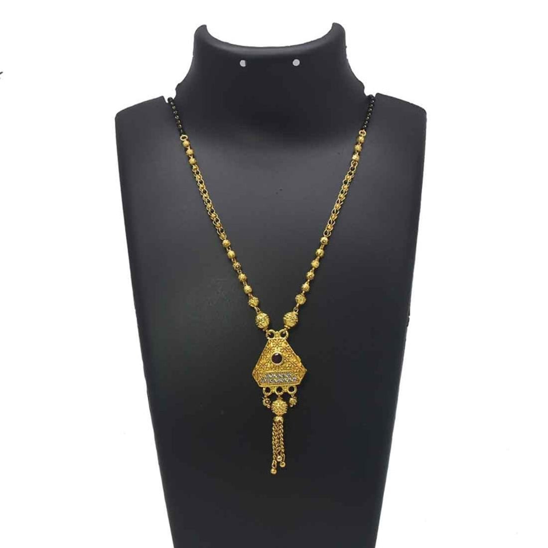 Designer Black and Golden Beads Cz Mangalsutra Necklace - KSupreme