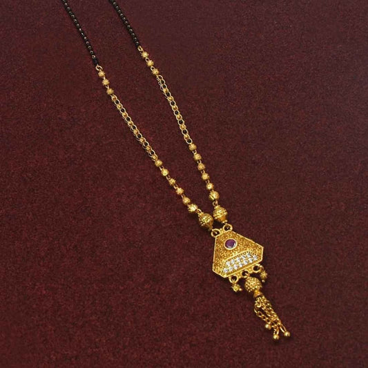 Designer Black and Golden Beads Cz Mangalsutra Necklace - KSupreme