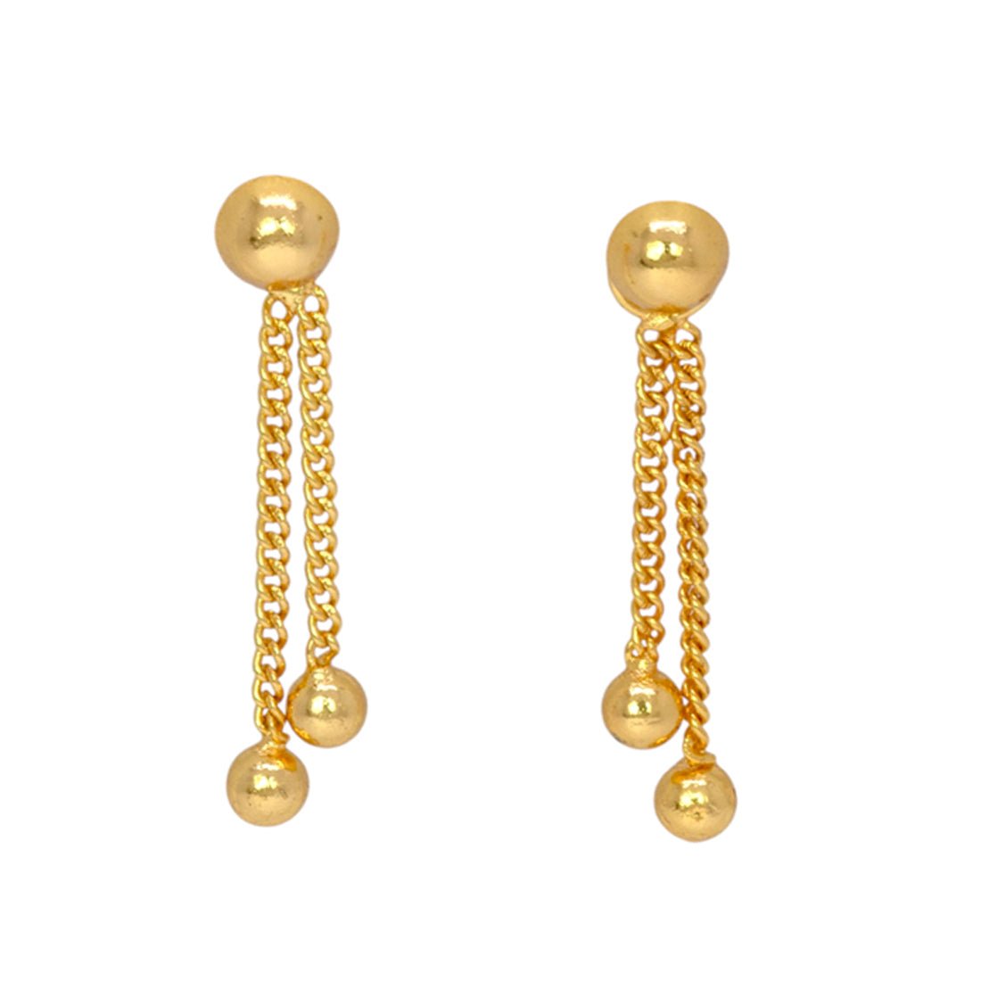 Designer Button Stud Box Chain Hanging Golden Drop Earrings - K Supreme