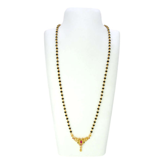 Designer Mangalsutra with Ruby Emerald Peacock Pendant