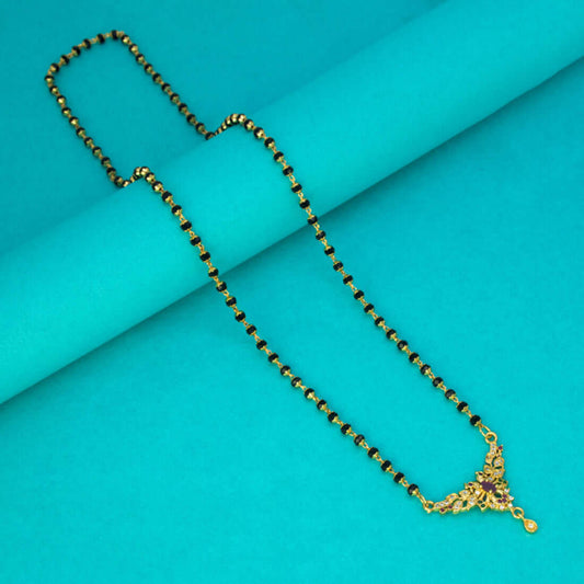 Designer Mangalsutra with Ruby Emerald Peacock Pendant