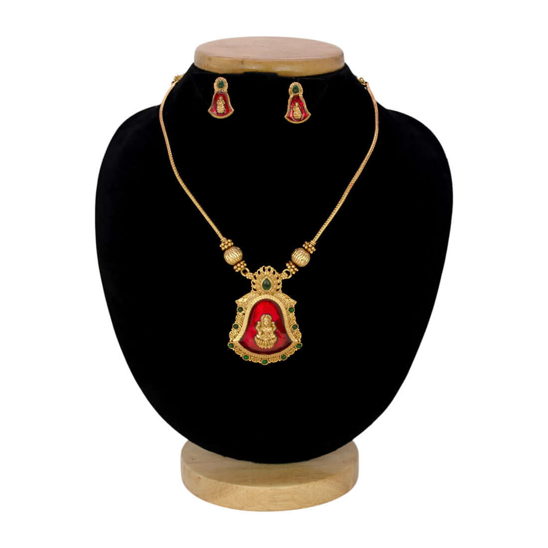 Divine Lakshmi Enamel Pendant Necklace Set - K Supreme