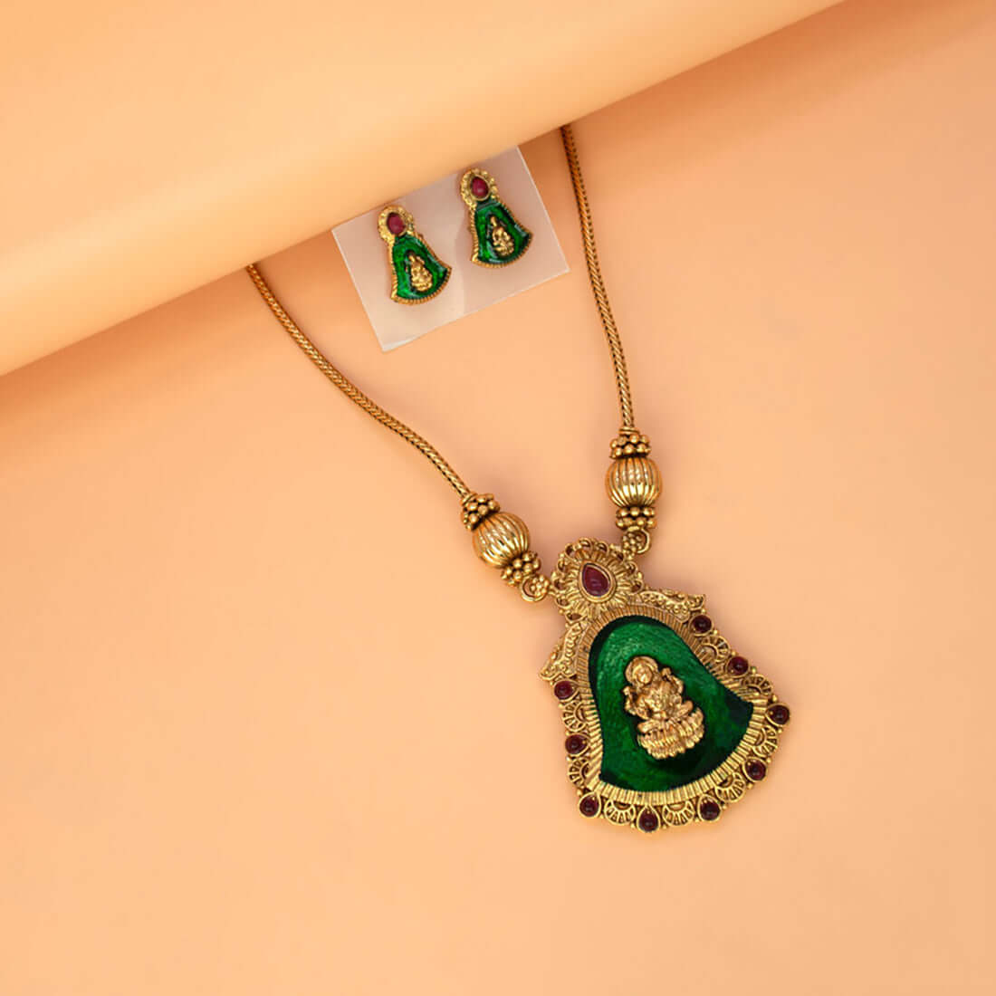 Divine Lakshmi Enamel Pendant Necklace Set - K Supreme