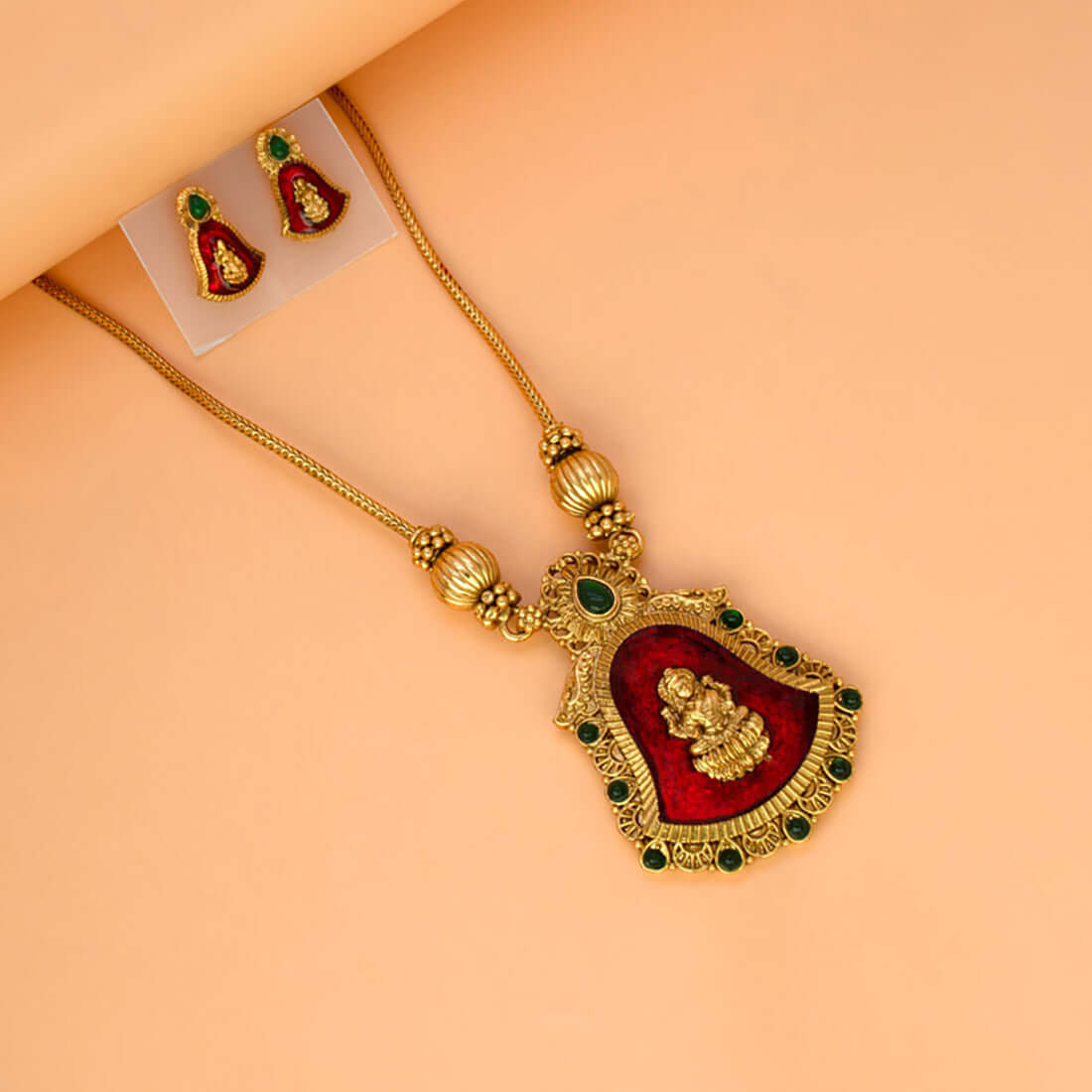 Divine Lakshmi Enamel Pendant Necklace Set - K Supreme