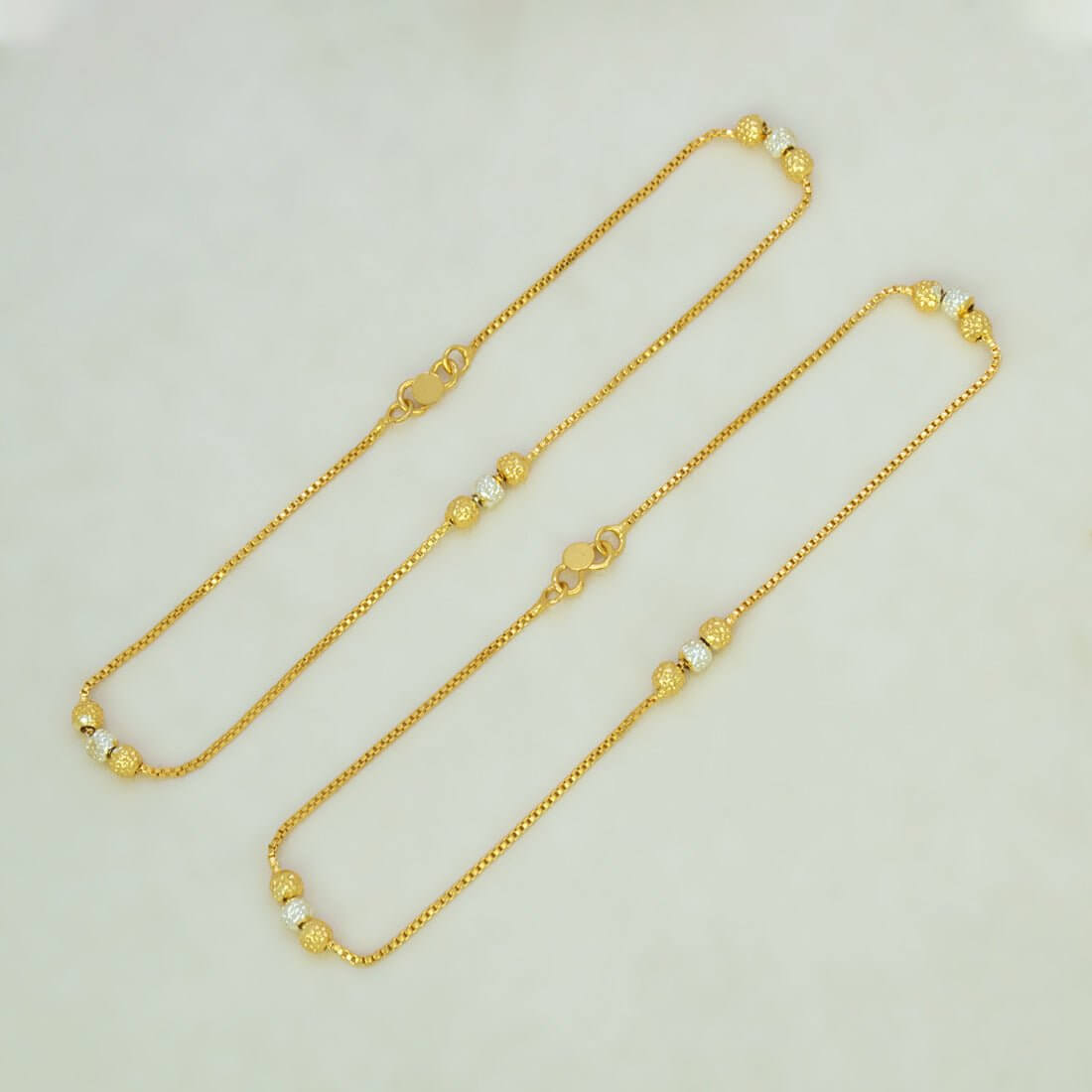 Dual Tone Triple Designer Beads Box Chain Anklets - K Supreme