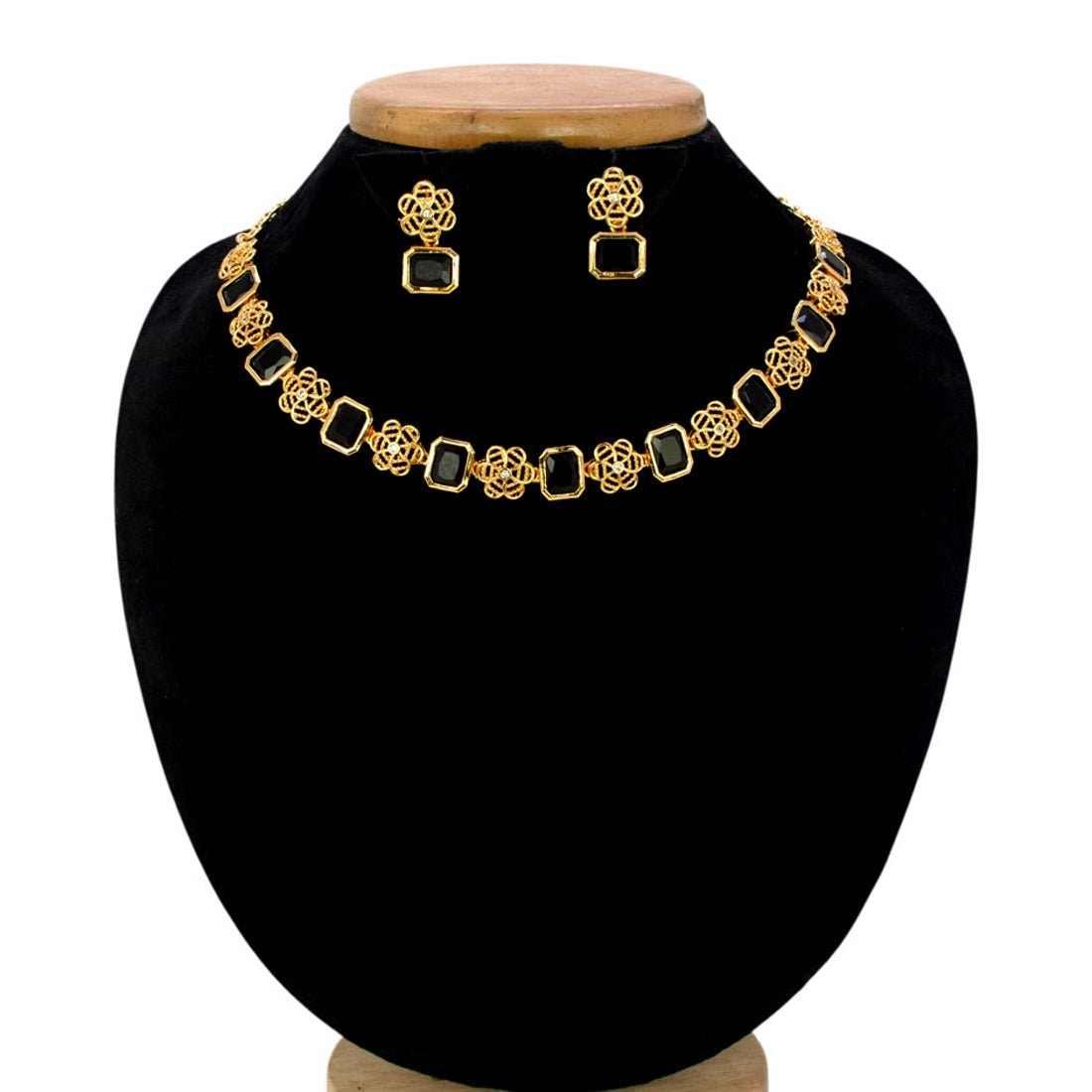 Elegant Antique Floral Square Stone Sufi Necklace Set - K Supreme