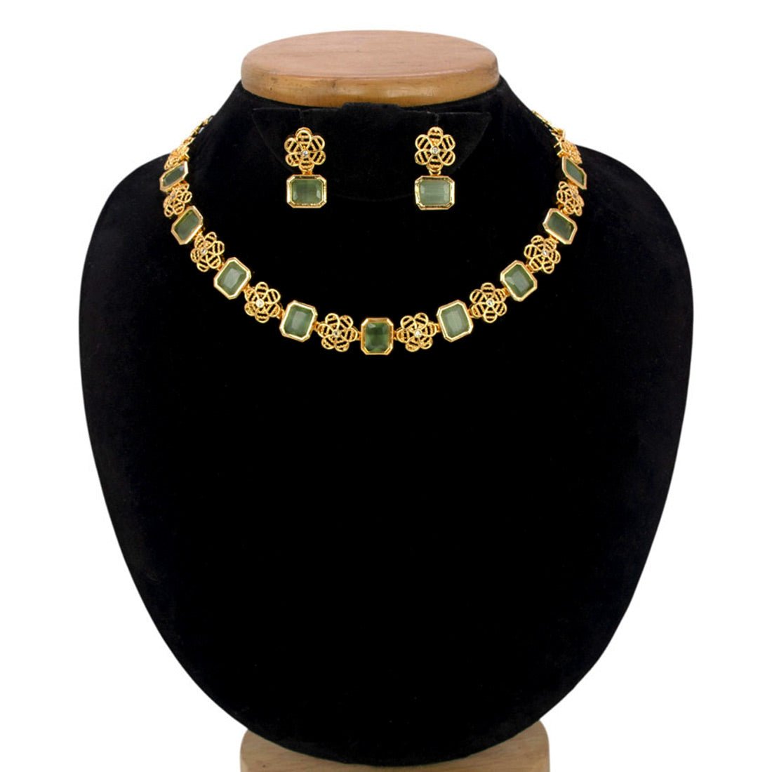 Elegant Antique Floral Square Stone Sufi Necklace Set - K Supreme