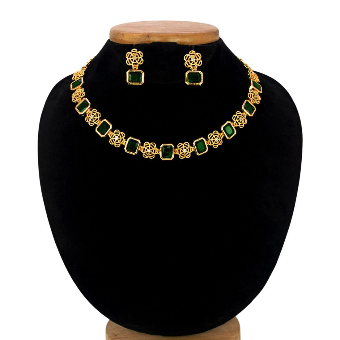 Elegant Antique Floral Square Stone Sufi Necklace Set - K Supreme