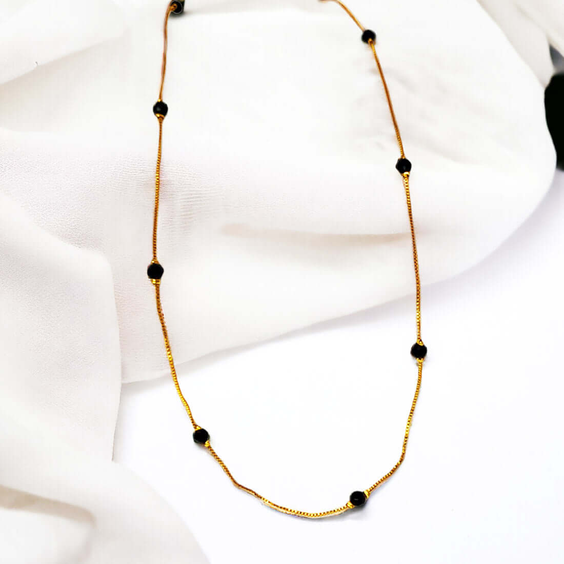 Elegant Black Crystal Gold Plated Box Chain - 18 Inch - K Supreme