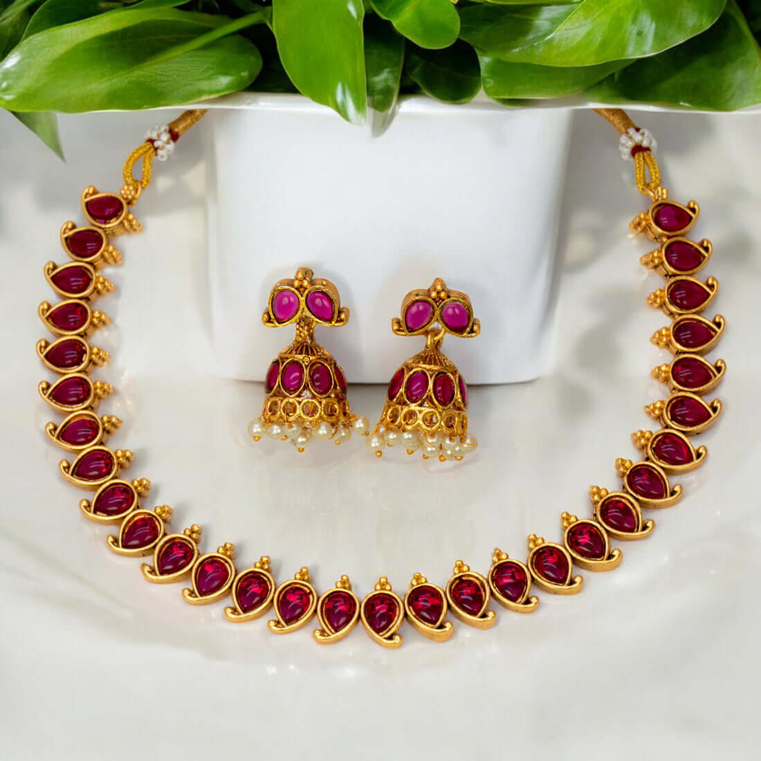 Elegant Fashion Antique Mango Necklace And Jhumka Set - K Supreme
