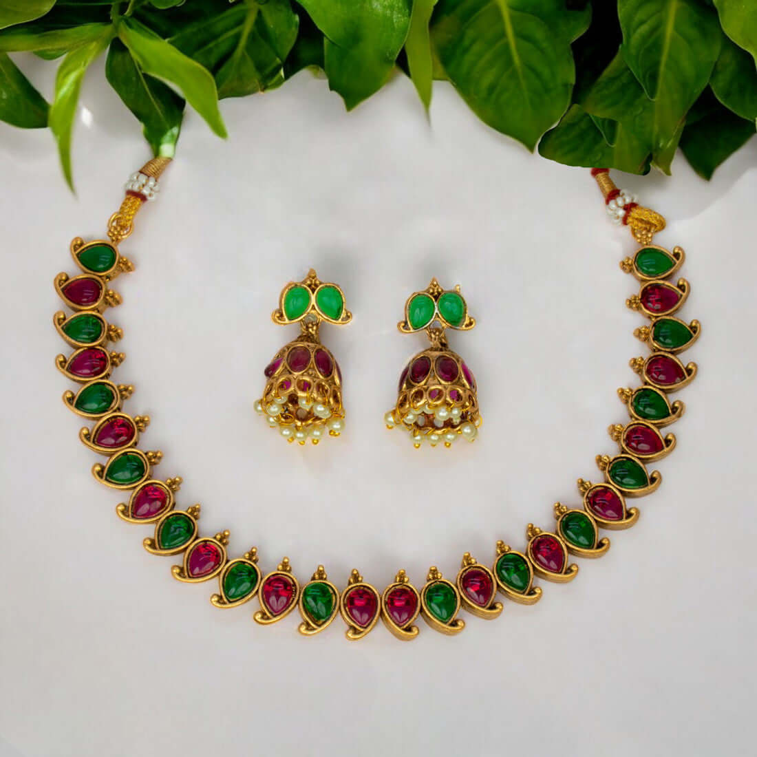 Elegant Fashion Antique Mango Necklace And Jhumka Set - K Supreme