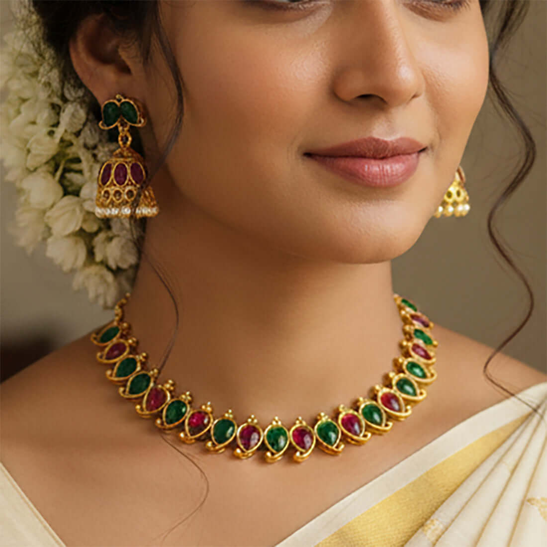 Elegant Fashion Antique Mango Necklace And Jhumka Set - K Supreme