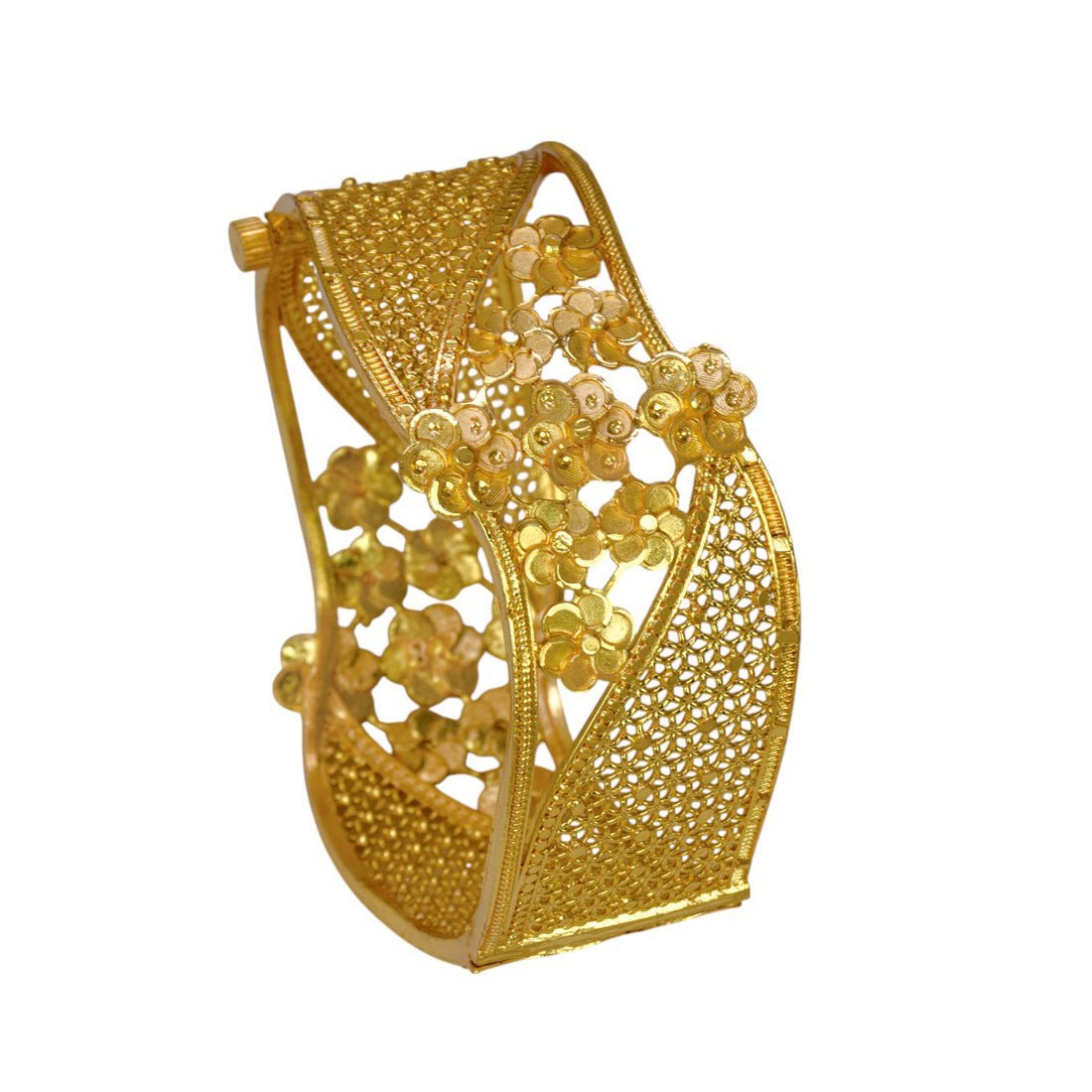 Elegant Floral Design Gold Plated Broad Bridal Bangle - KSupreme