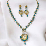 Elegant Gold Plated Blue and White Pearl Necklace Set - K Supreme