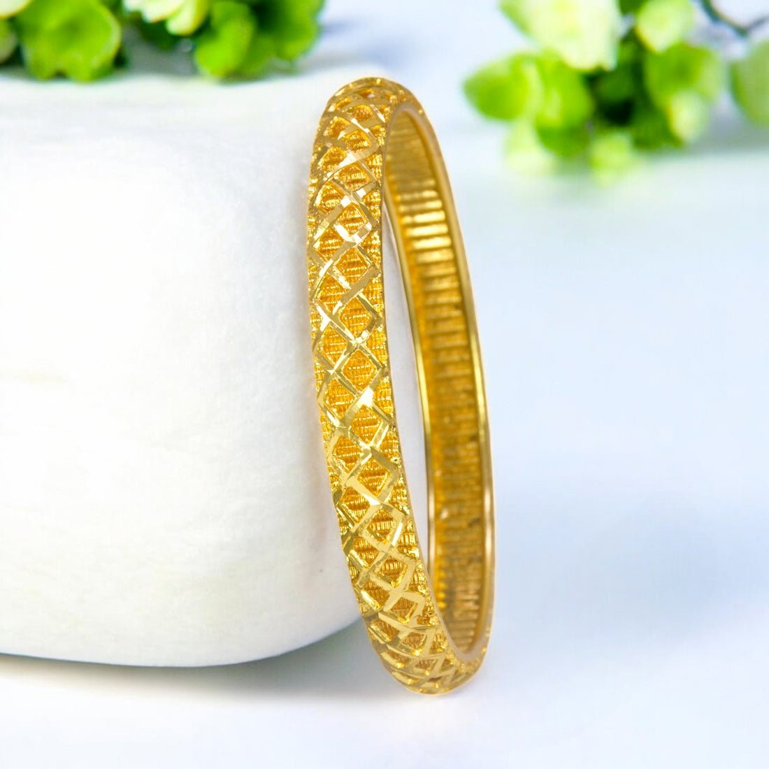 Elegant Gold Plated Designer Two - Line Net Bangle - KSupreme