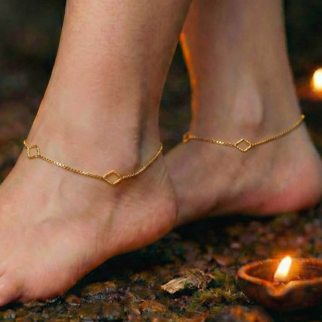 Elegant Gold Plated Geometric Design Box Chain Anklets - K Supreme