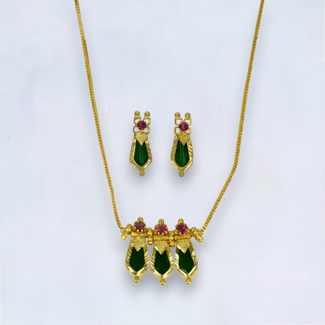 Elegant Gold Plated Green Nagapadam Pendant Necklace - K Supreme