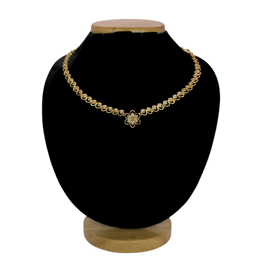 Elegant Gold Plated Leaves Design Stone Necklace - K Supreme