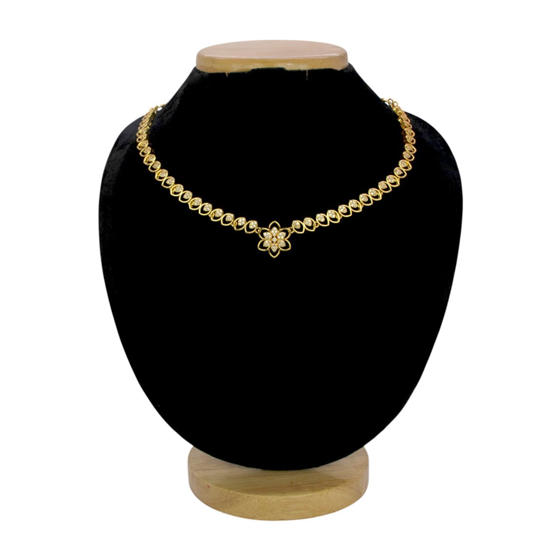 Elegant Gold Plated Leaves Design Stone Necklace - K Supreme