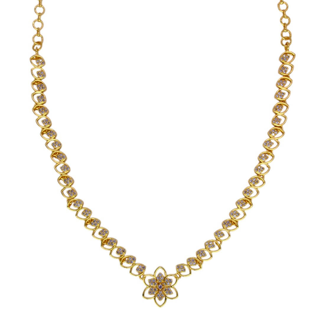 Elegant Gold Plated Leaves Design Stone Necklace - K Supreme