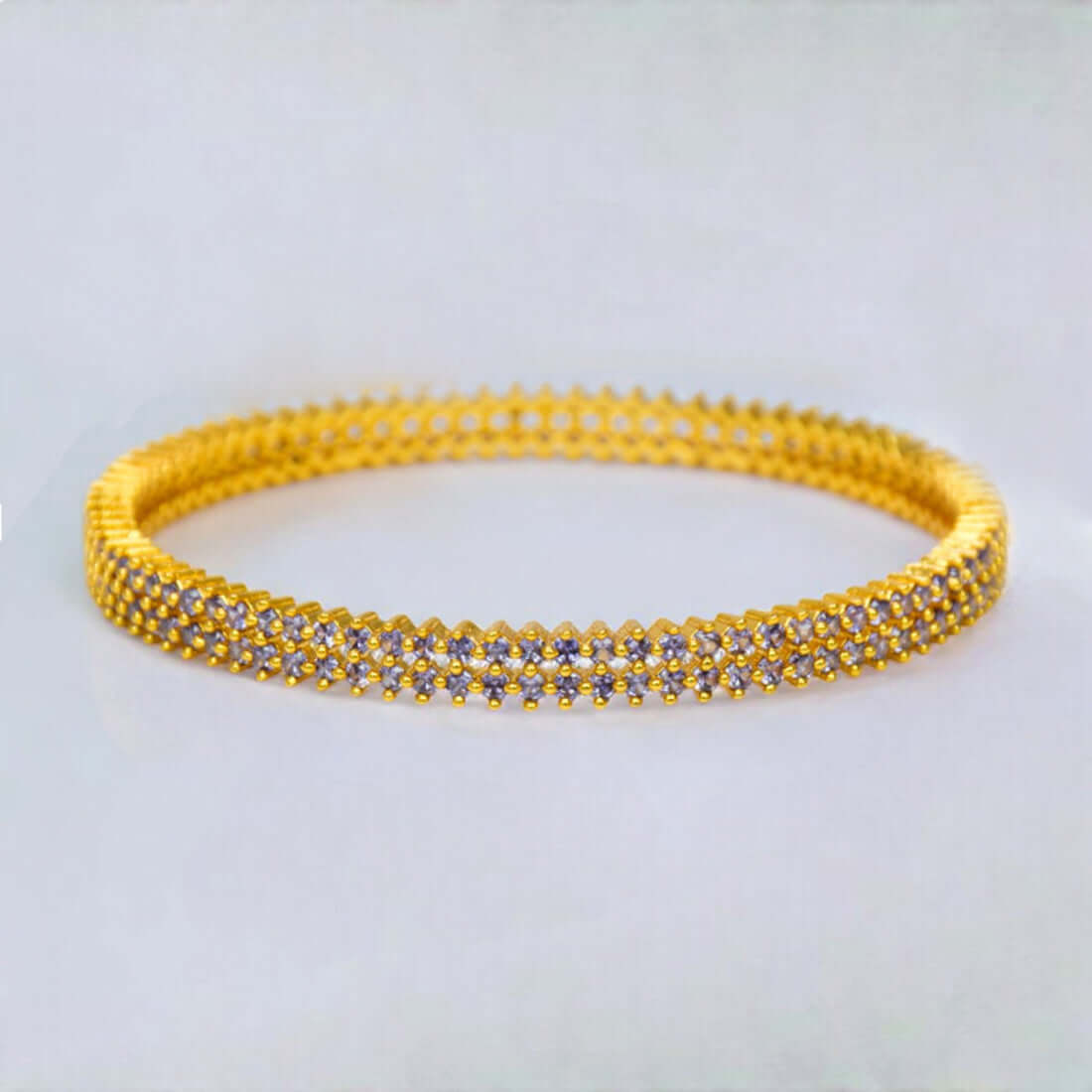 Elegant Gold Plated Purple CZ Stone Bangle - K Supreme