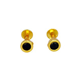 Elegant Gold Plated Round Black Stone Ear Studs - K Supreme