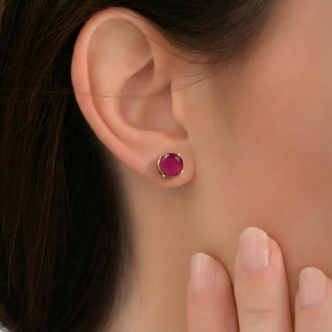 Elegant Gold Plated Single Ruby Stone Stud Earrings - K Supreme