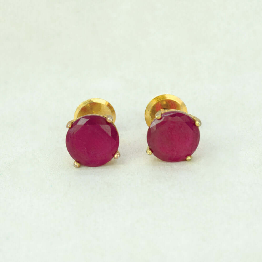 Elegant Gold Plated Single Ruby Stone Stud Earrings - K Supreme