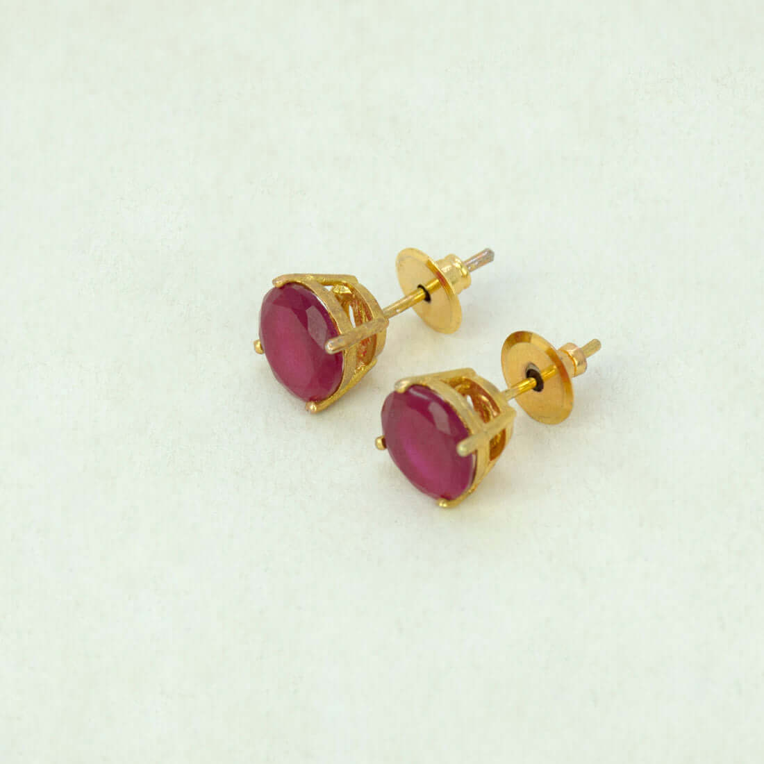 Elegant Gold Plated Single Ruby Stone Stud Earrings - K Supreme