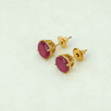 Elegant Gold Plated Single Ruby Stone Stud Earrings - K Supreme