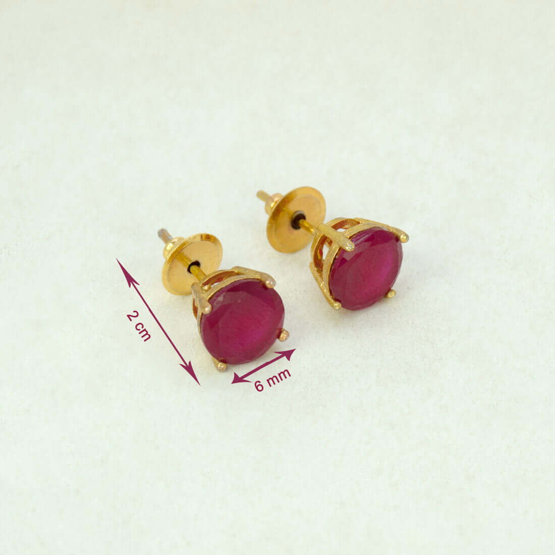 Elegant Gold Plated Single Ruby Stone Stud Earrings - K Supreme